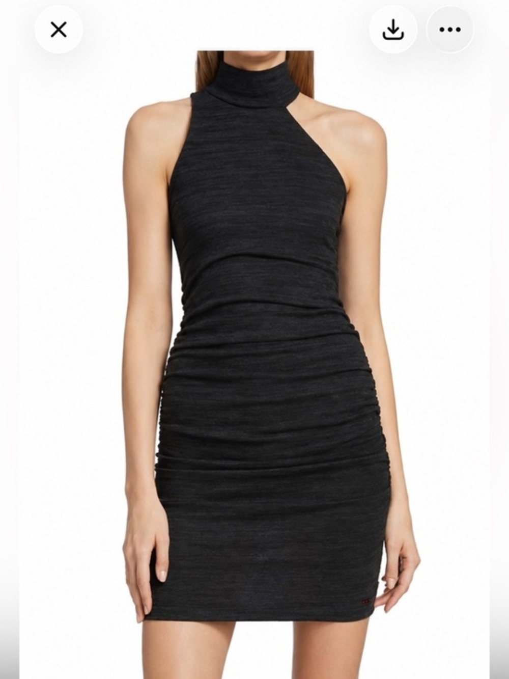 n:PHILANTHROPY black knit one-shoulder bodycon midi dress featuring side ruchin
